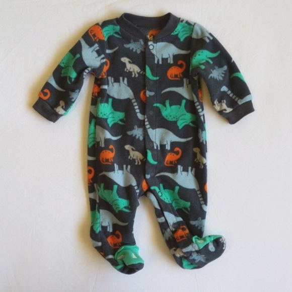 child of mine by carter's newborn dinosaur fleece snap footie sleeper pajamas - Picture 1 of 5
